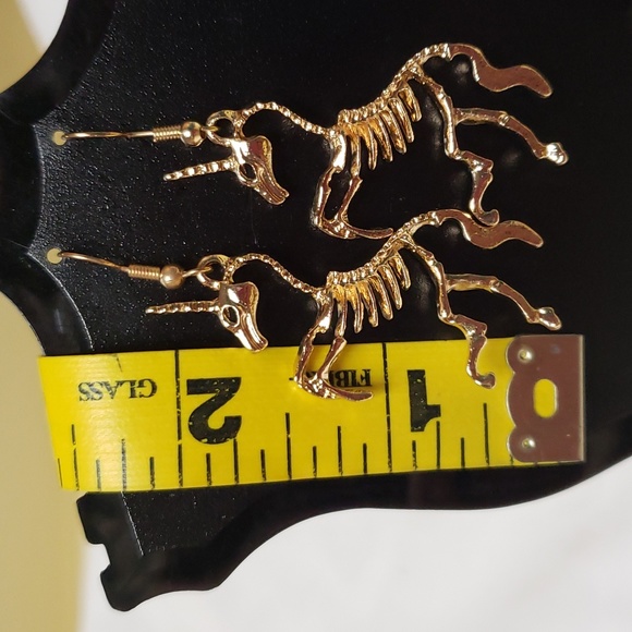 ⭐4/$20   Skeletal unicorn gold-tone pierced earrings - Picture 3 of 5